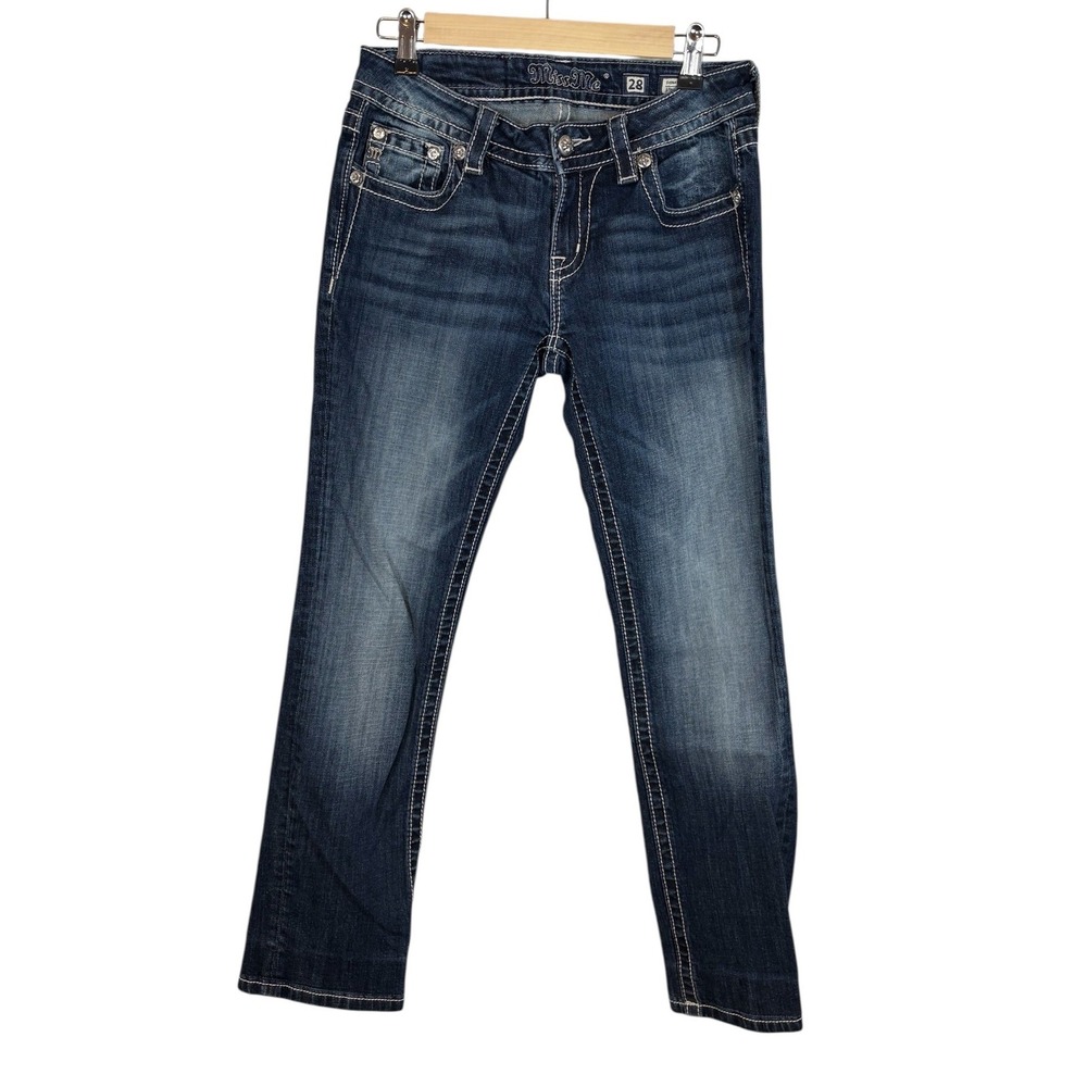 Miss Me Signature Straight Leg Jeans Dark Wash Embroidered Pockets JP8423T 28